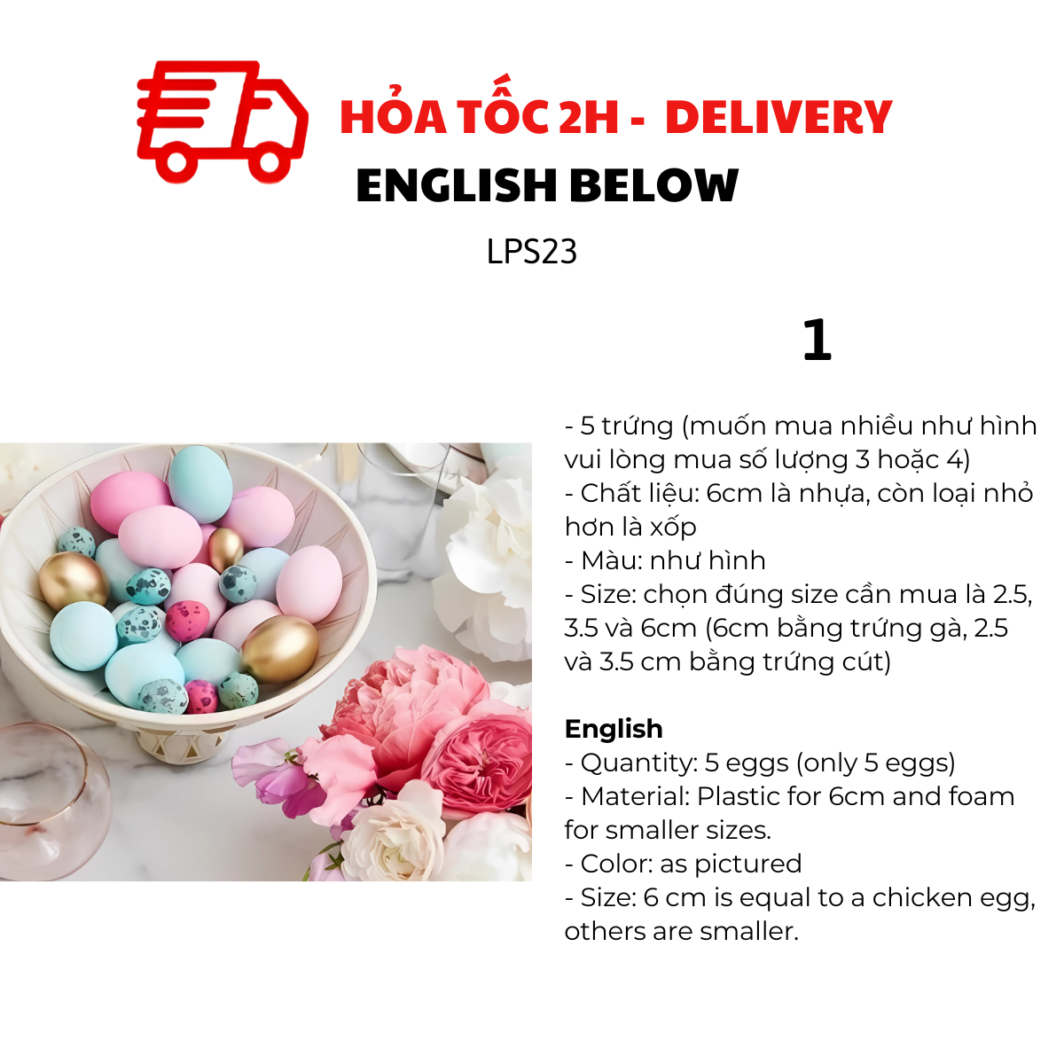 Trứng Phục Sinh Trang Trí Nhiều Mẫu, Nhiều Size - Multiple Sizes of Easter Eggs for Easter Hunts and Party Decorations LPS23