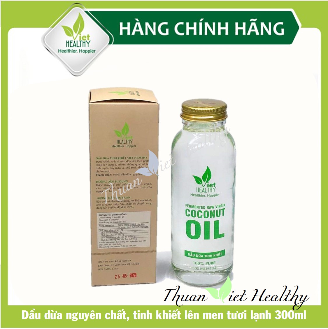 Dầu dừa nguyên chất viet healthy 300ml, dầu dừa tinh khiết viethealthy, dầu dừa lên men tươi lạnh việt healthy