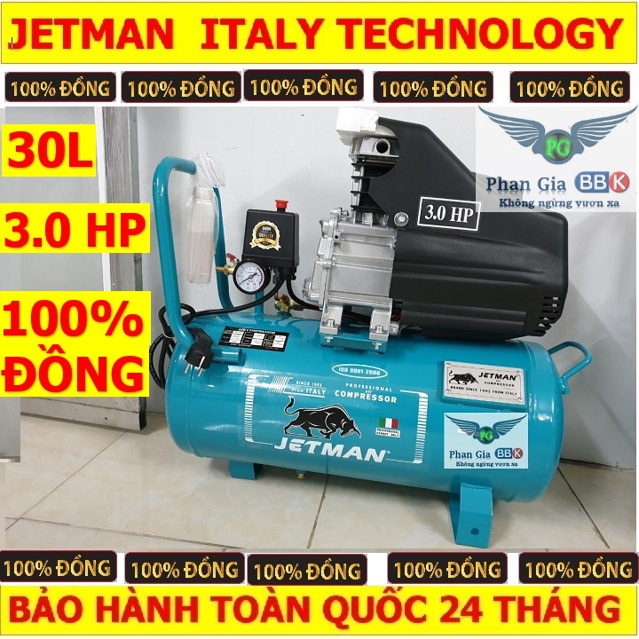 Máy nén khí 30L, máy nén khí có dầu, máy nén khí mini Jetman 3.0 Hp, may nen khi 100% dây đồng