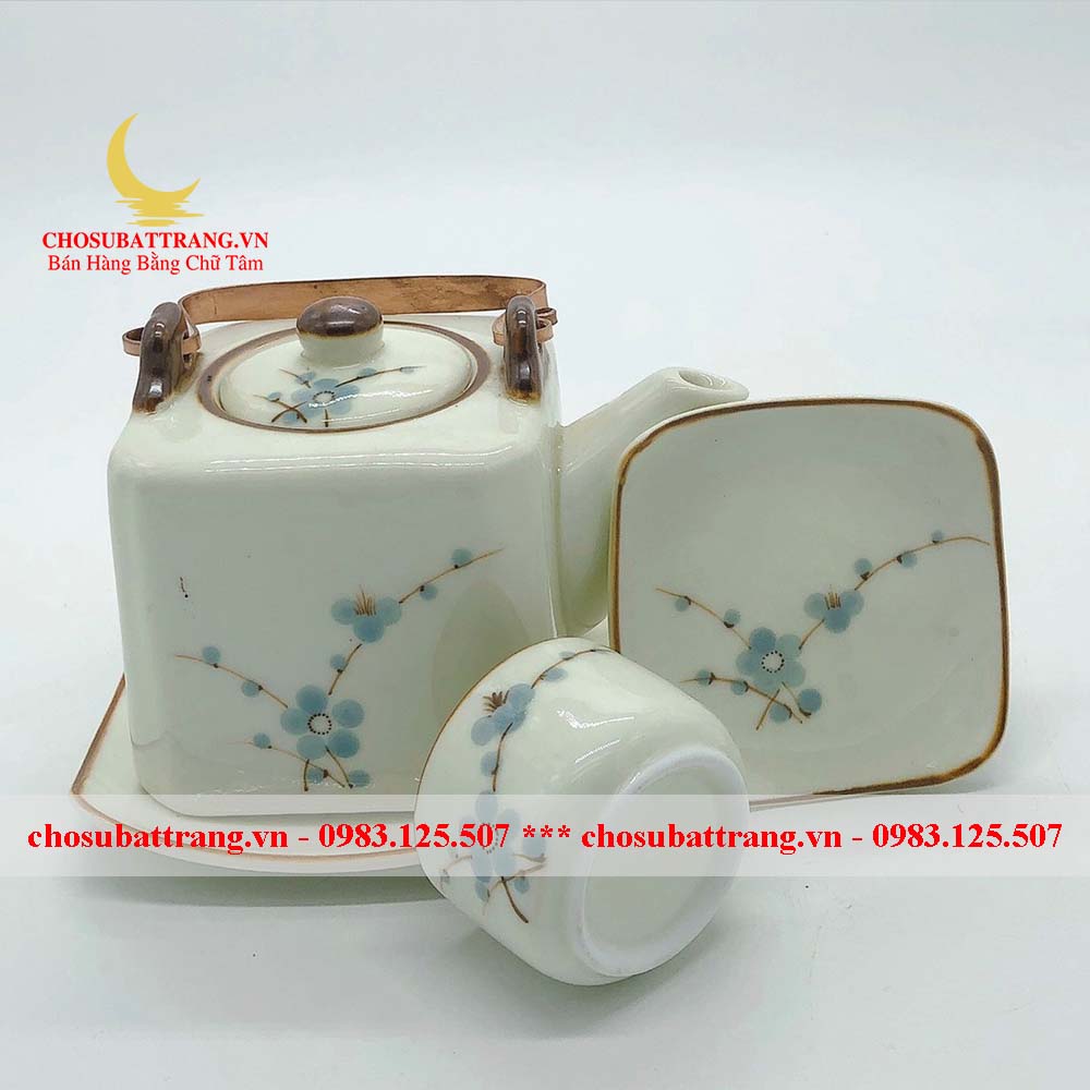 Green Peach Flower Cream Enamel Tea Set – the Essence of Vietnamese Tea - Bat Trang Porcelain Market