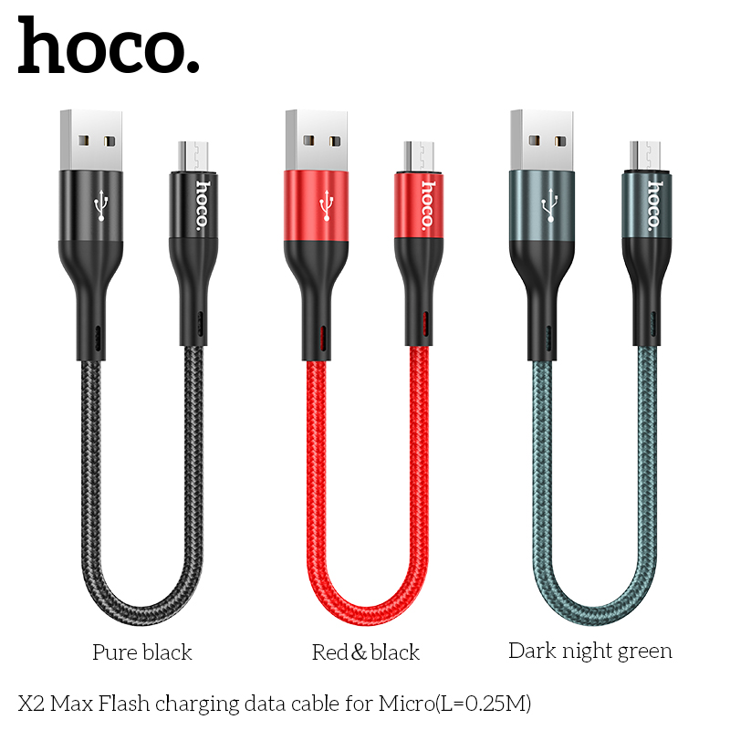 Cáp sạc ngắn hoco x2 max cổng lightning / type-c / micro-usb qc3.0, max 3a, dài 25cm - nhất tín computer