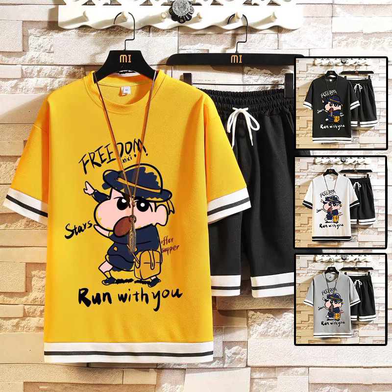 [ Voucher Giảm 50% ] Bộ Quần Áo Thun Nam Áo Ngắn Tay Cổ Tròn Họa Tiết Hoạt Hình Shin Cậu Bé Bút Chì Mẫu Hot 2023 Phong Cách Trẻ Trung Cá Tính Năng Động Shiny Sunday MEN QA 155