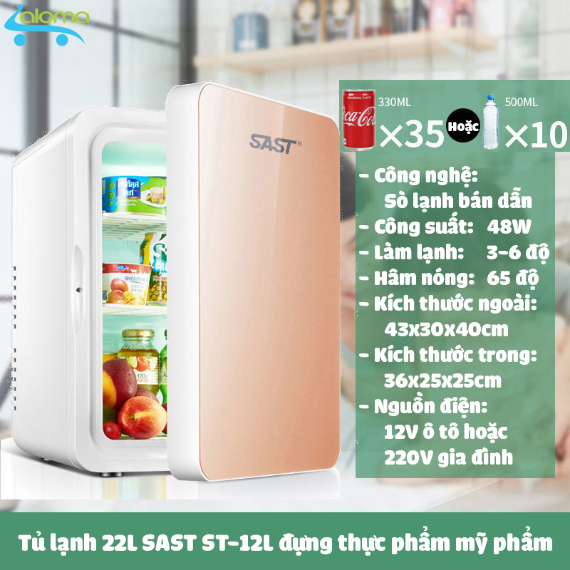 Tủ lạnh mini 20L SAST ST-20L đựng mỹ phẩm trữ sữa mẹ làm lạnh đồ uống bảo quản thức ăn - Tủ lạnh có màn hình hiển thị - Tủ nóng lạnh làm lạnh hâm nóng 2 dây nguồn 220V gia đình và 12V ô tô