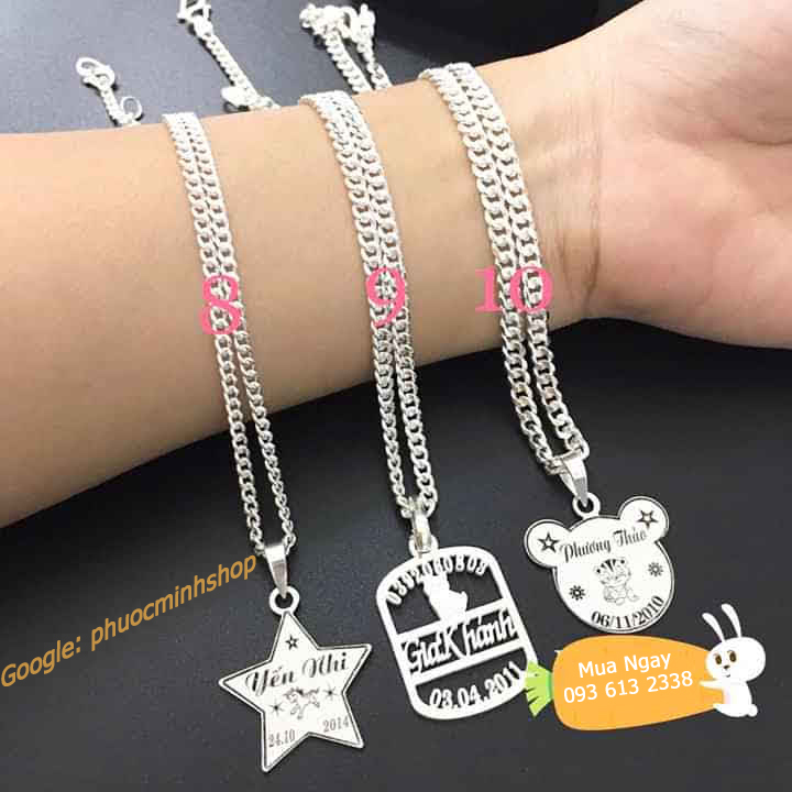 Bộ dây chuyền kèm mặt bạc ghi tên bé