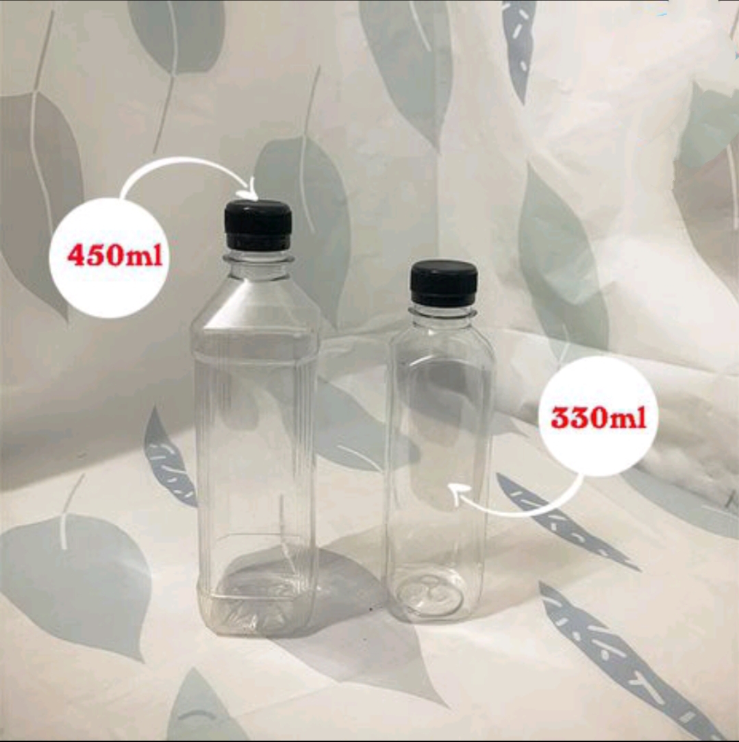 Chai nhựa vuông nắp đen 330ml, 450ml Việt Nhật - Chai đựng trà sữa, trà thái. Hàng cao cấp.