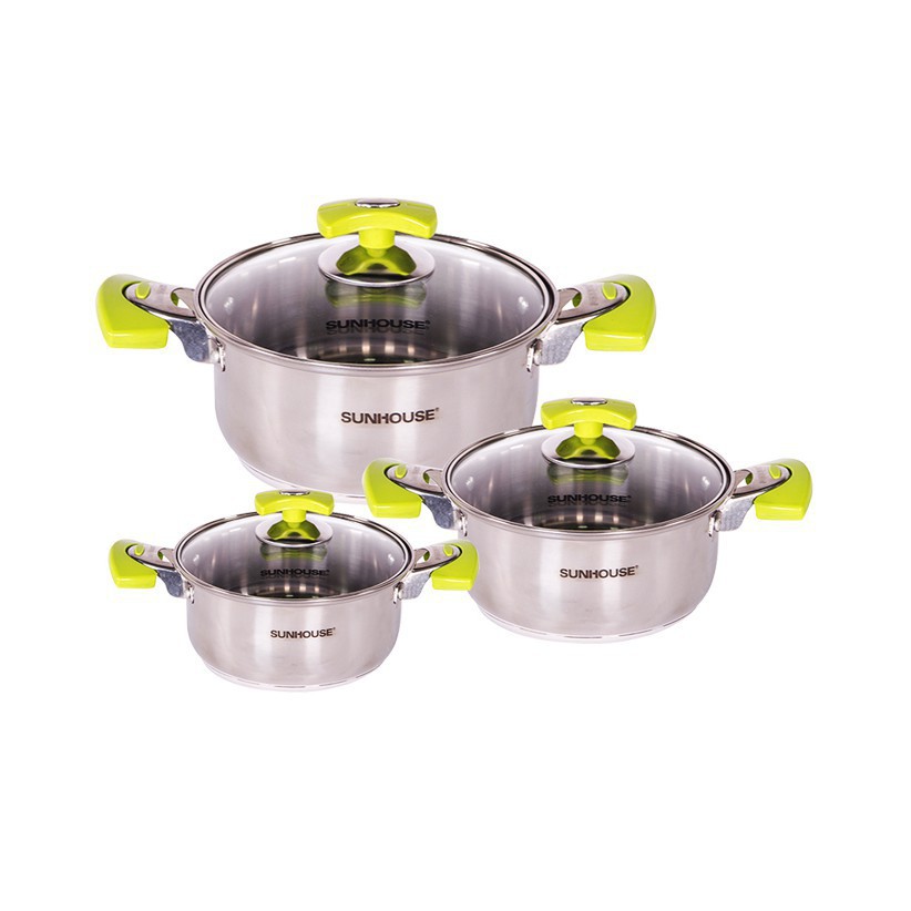 BỘ NỒI INOX 3 ĐÁY SUNHOUSE SH336 ( Sử Dụng Được Trên Tất Cả Loại Bếp - Bếp Từ, Bếp Hồng Ngoại, Bếp Gas)