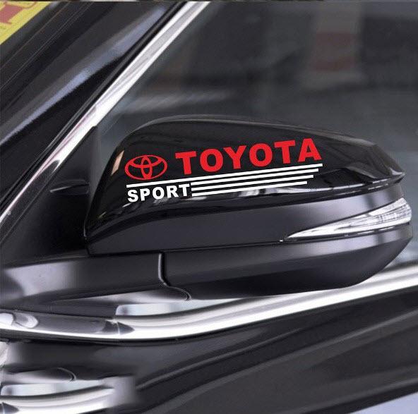Bộ 02 Tem dán gương chiếu hậu ô tô TOYOTA (Đỏ - Trắng) - Decal dán gương chiếu hậu oto TOYOTA
