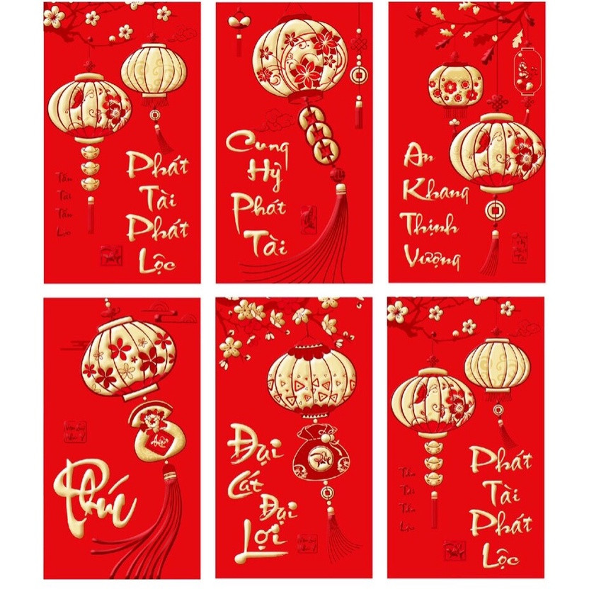 SET 6 BAO LÌ XÌ ĐỎ TẾT QUÝ MÃO 2023