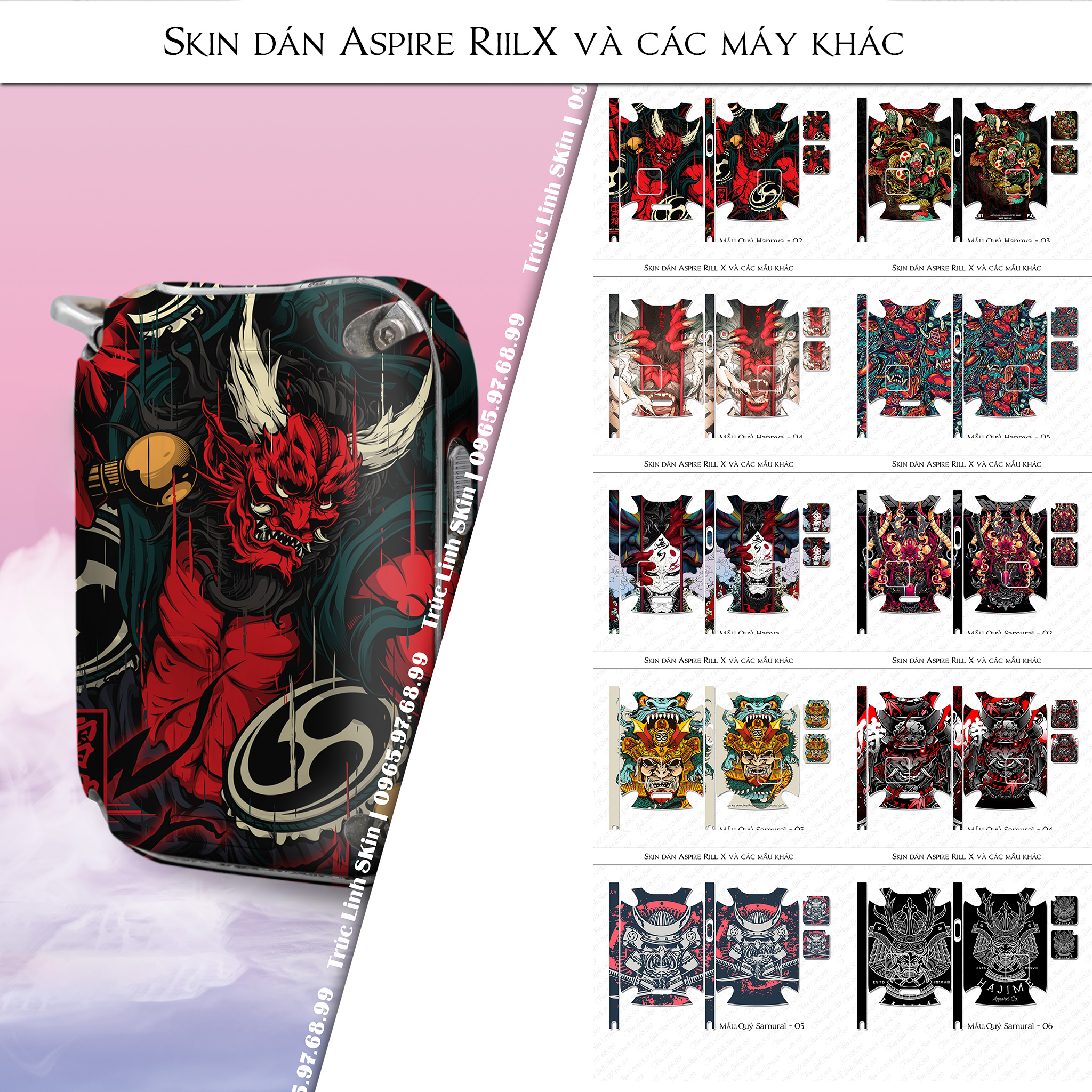 Miếng dán skin cho Riil X mẫu Quỷ Samurai 04 (decal dễ dán, đã cắt sẵn)
