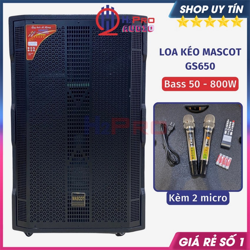 Loa kéo bass 50 mascot gs650 3 đường tiếng hát karaoke 5 tấc, tặng 2 micro kim loại uhf -h2pro audio