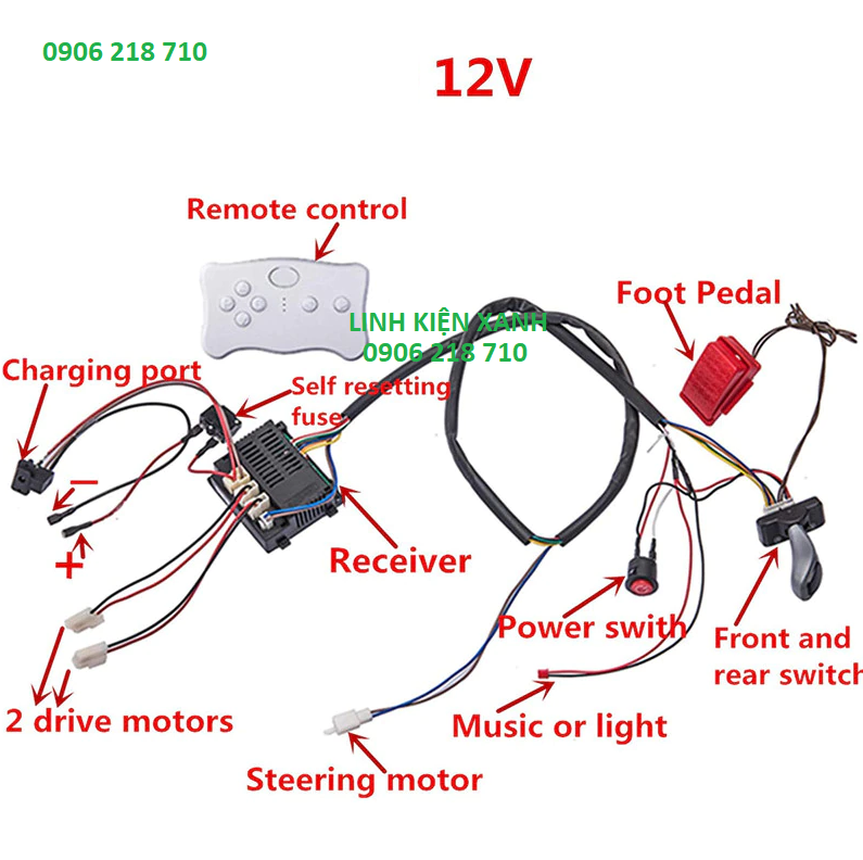 combo chế tạo xe ô tô điện trẻ em 12v (bộ điện)