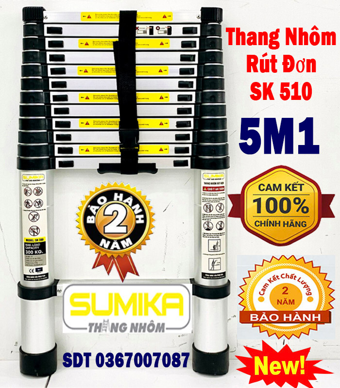 [HÀNG CHÍNH HÃNG – GIÁ SỈ] Thang Nhôm Rút Xếp Đơn Cao Cấp 5.1M SUMIKA SK510 - Chất Liệu Nhôm 14 Bậc Tải Trọng 300kgHàng Chính Hãng Bảo Hành Toàn Quốc 12 Tháng Bởi NBH Roav Anker