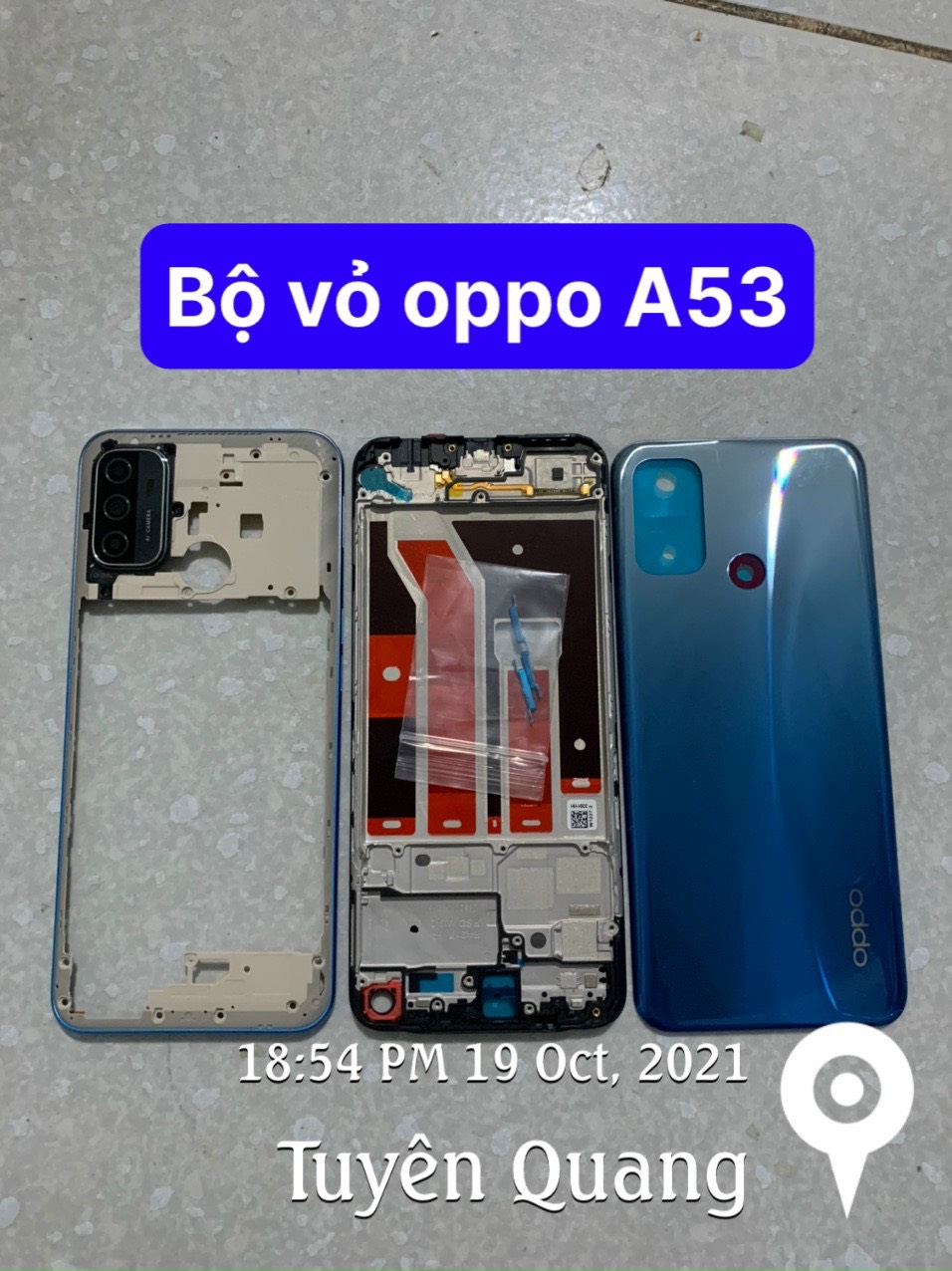 Bộ vỏ oppo A53 - gồm lưng,sườn,nút ,kính camera