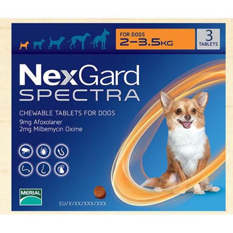 NEXGARD SPECTRA - PHÒNG NGỪA NỘI VÀ NGOẠI KÝ SINH TRÙNG CHO CHÓ 2-3.5KG ( HỘP 3 VIÊN)