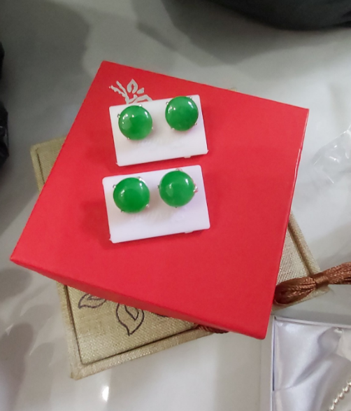 [HCM]Đôi bông bạc thật nguyên chất 100% bọc ngọc cẩm thạch sang trọng