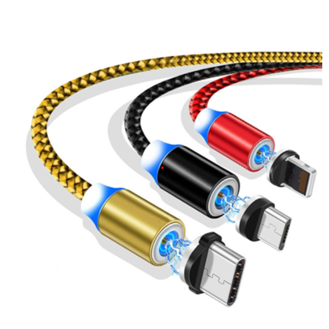 [HCM][DÂY CÁP + ĐẦU SẠC TỪ TÍNH ] Cáp sạc từ hút nam châm đầu lightning đầu Type C và Micro USB 360 độ dây dù có LED cao cấp - Trọn bộ dây sạc từ hít nam châm tròn 360 độ + 3 đầu dành cho IOS Micro Android Type-C