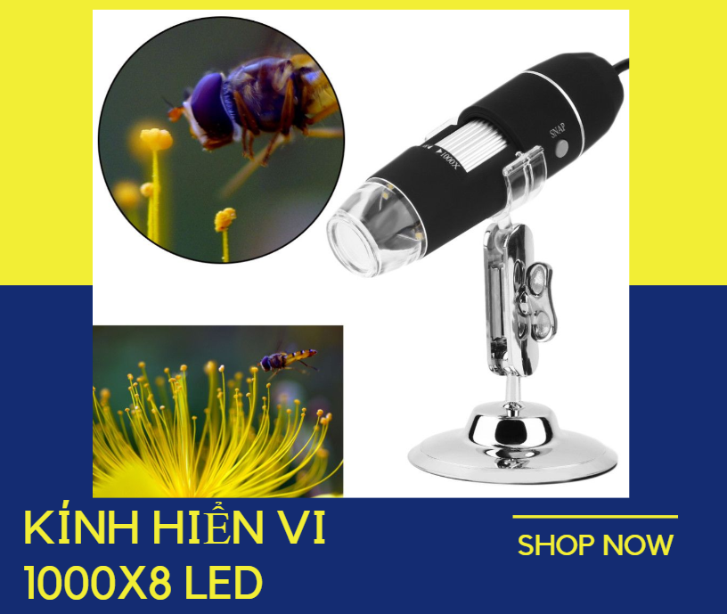 Kính hiển vi kỹ thuật số phóng đại 8 đèn led 1000x có chân đế đứng - hàng chính hãng