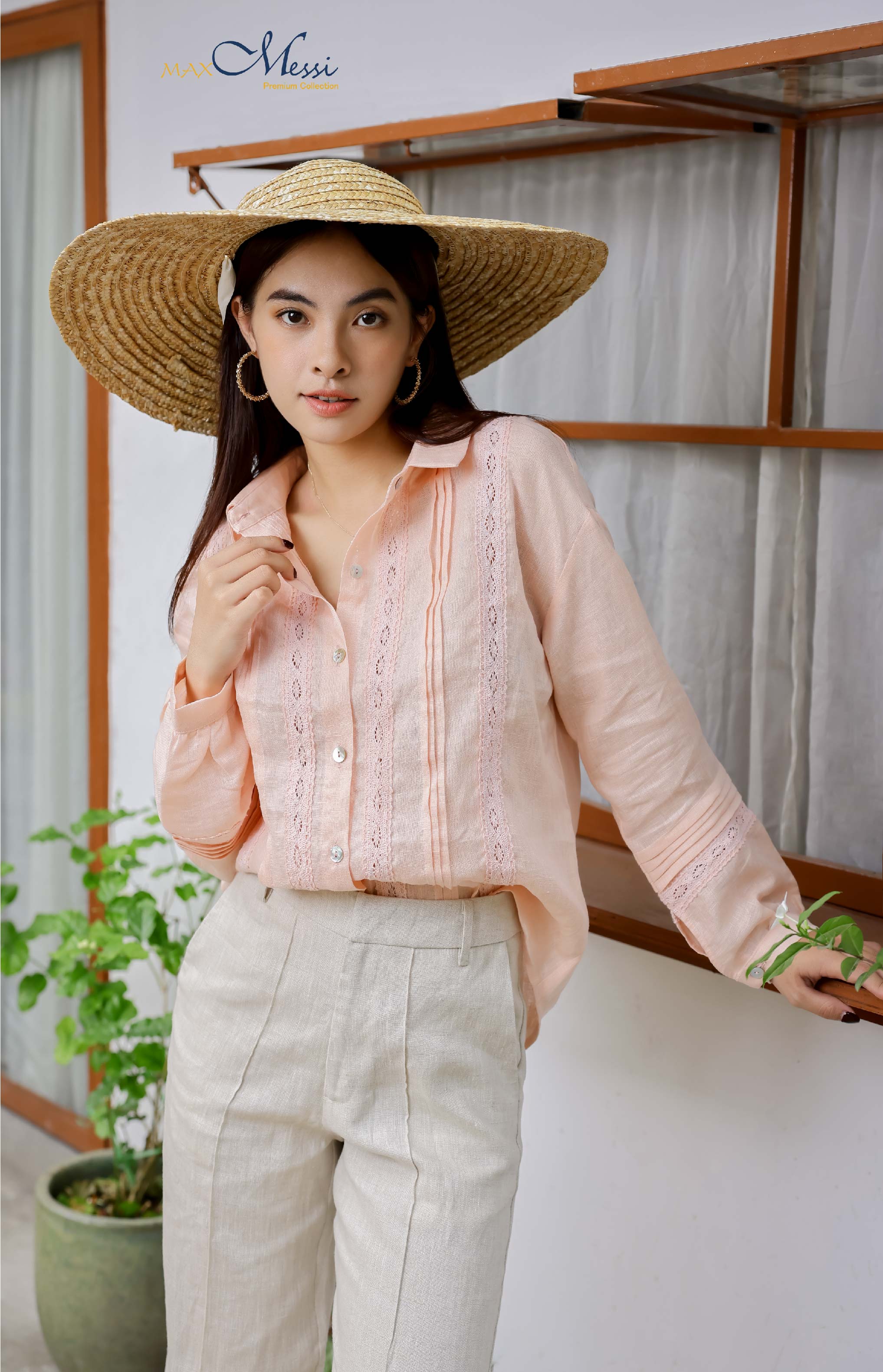 Áo sơ mi linen phối crochet CIRA - MaxMessi