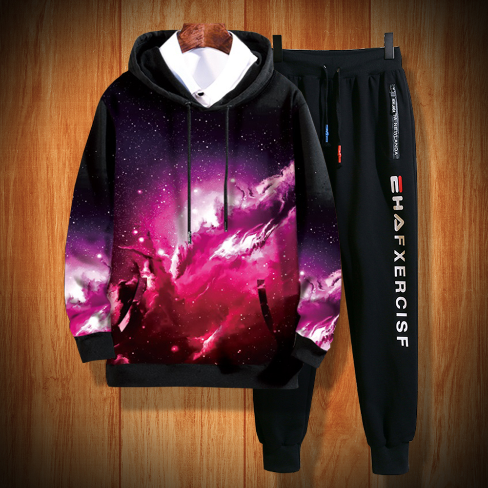 Bộ Quần Áo Nỉ Nam Thu Đông Áo Hoodies In Hình 3D Vũ Trụ Không Gian Có Mũ Trùm Đầu Kết Hợp Quần Jogger Phối Chữ Thể Thao Năng Động Thời Trang Hot Trend FASHION4MENHN SET GHEP TOP 144 + JOGGER 75