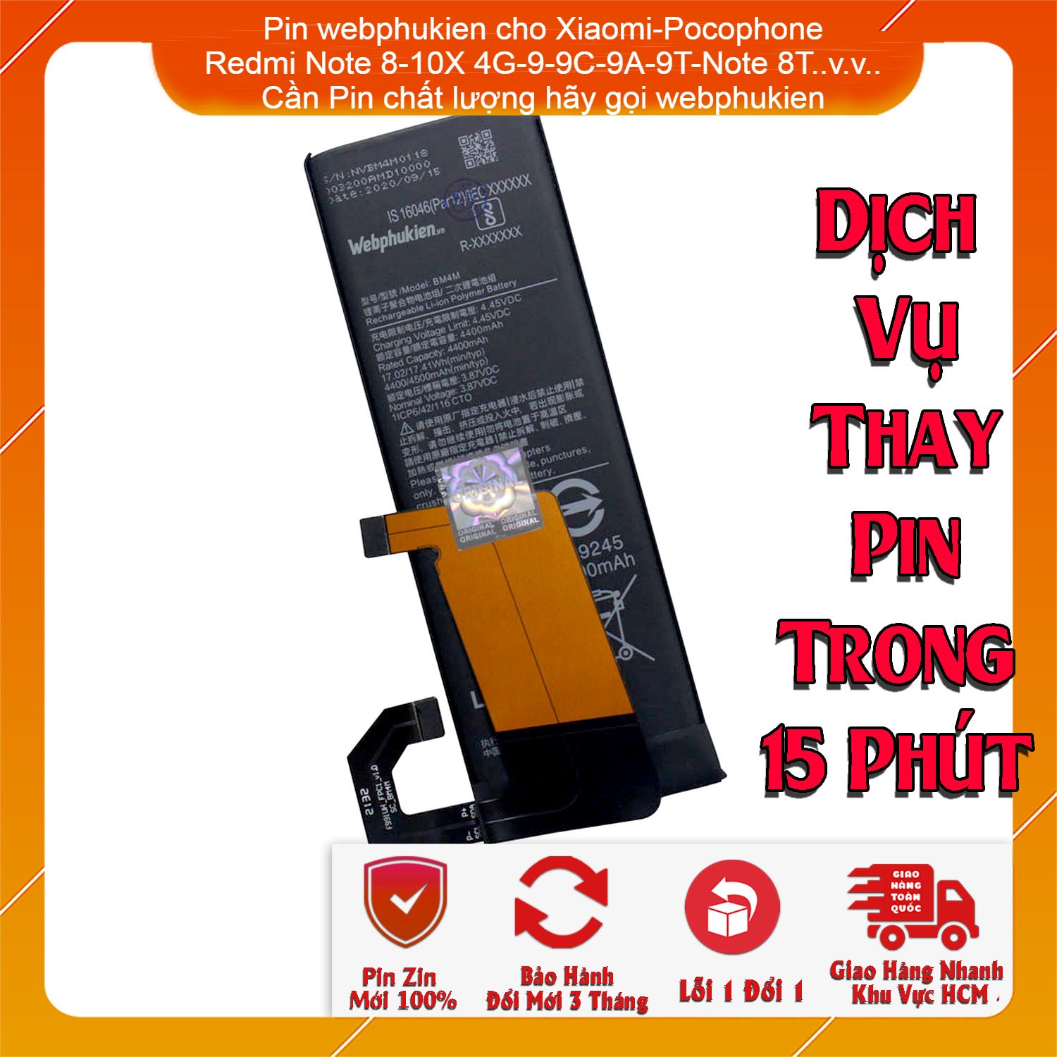 Pin Webphukien cho máy Xiaomi Redmi Note 8/Redmi 8/Redmi Note 8 Pro/Redmi Note 8T/Redmi 9/Redmi 9C/Redmi 9A/Redmi 9T/Redmi 10X 4G/Redmi Note 9 4G/Redmi Note 9 Pro Max/Redmi Note 10X 4G