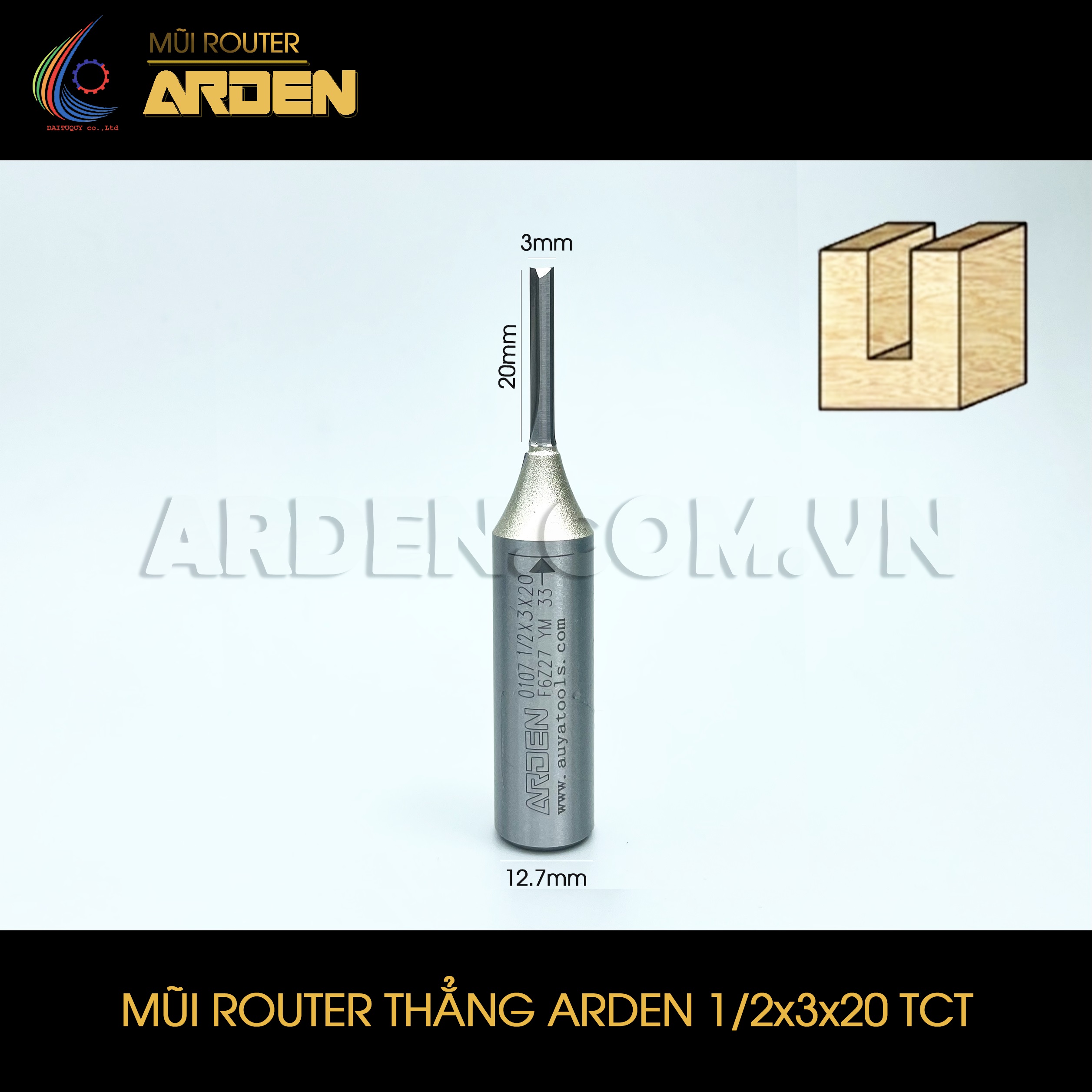 MŨI PHAY ROUTER CNC THẲNG ARDEN 1/2x3x20 TCT