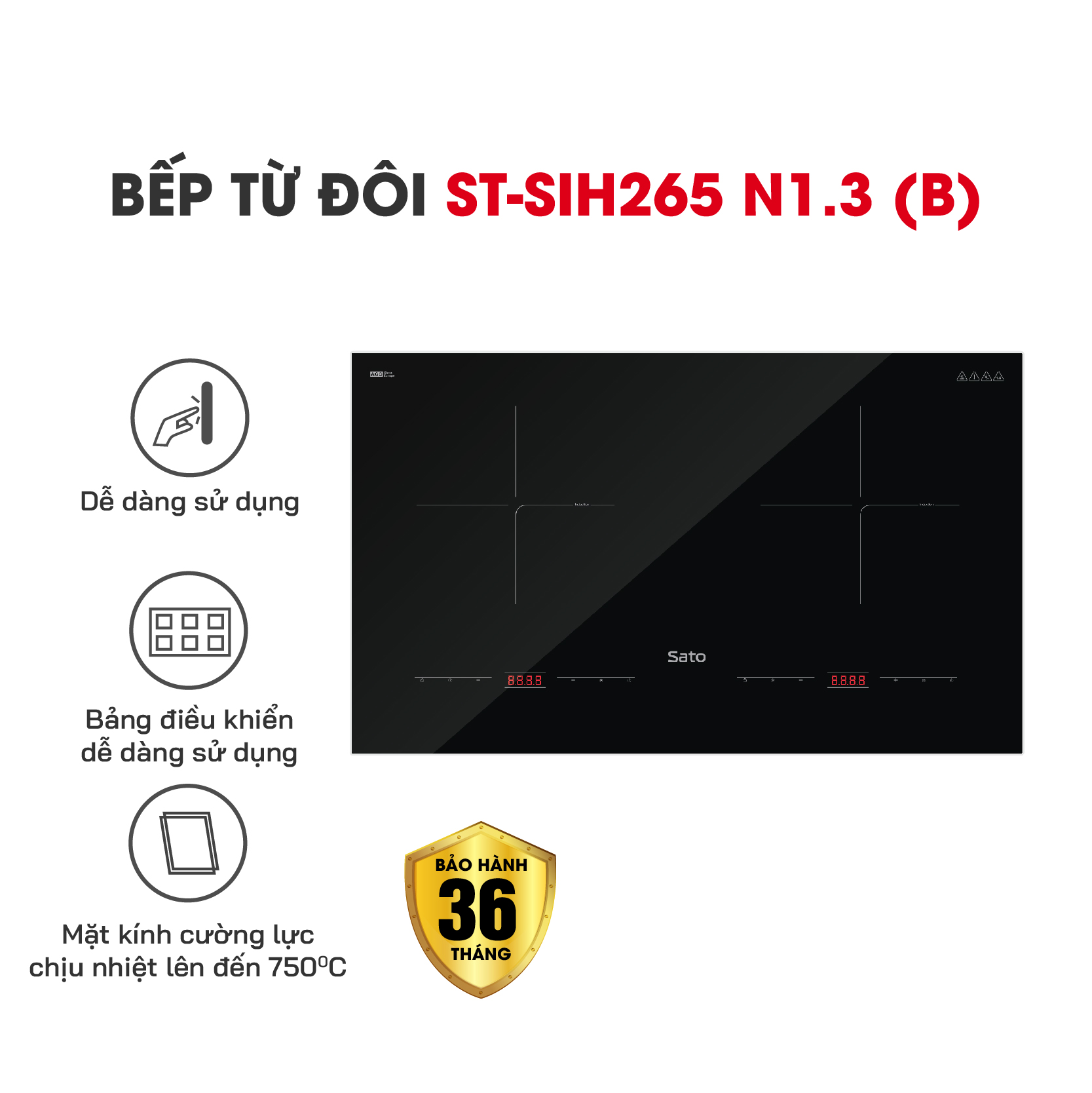 Bếp từ đôi thông minh 2400W Sato SIH265N1.3B
