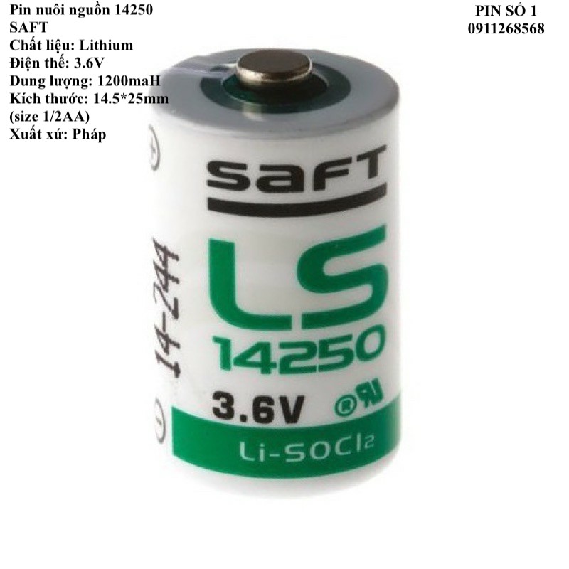 Pin nuôi nguồn PLC Lithium 3.6V LS14250 SAFT size 1/2AA sản xuất tại Pháp