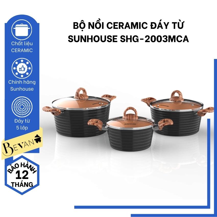 Bộ nồi Ceramic đáy từ Sunhouse SHG-2003MCA dùng được trên mọi loại bếp, chống dính Ceramic an toàn, đa dạng kích thước - Bevano