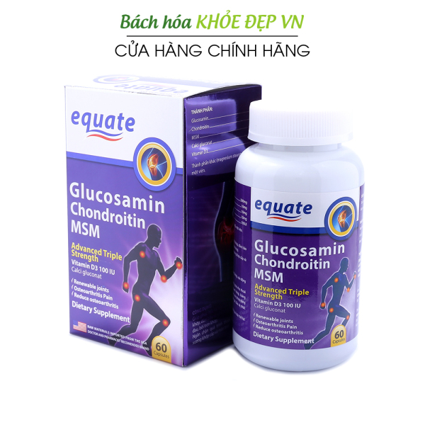 Viên uống bổ xương khớp Equate Glucosamin 1500 giảm đau nhức mỏi xương khớp, giảm thoái hóa khớp - Hộp 60 viên