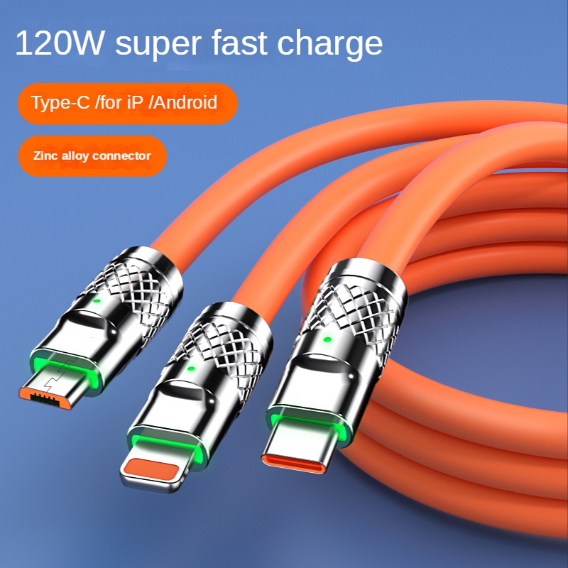 Cáp Sạc Nhanh , Dây Sạc Tự Ngắt Bọc Dù 100W Tích Hợp 3 Cổng Micro Usb Type C 3 In 1 Cho iPhone Android