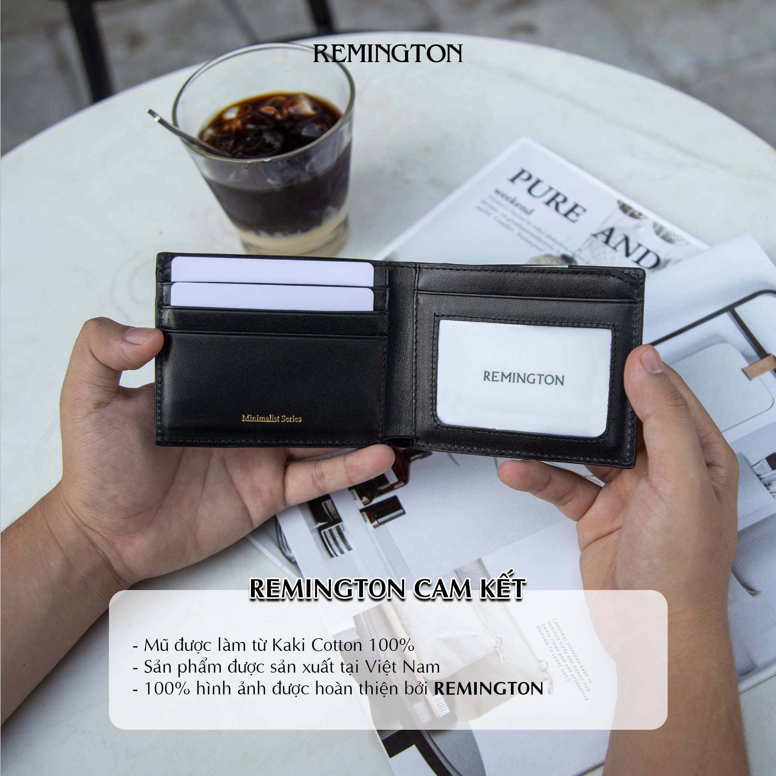ví mini nam nhỏ gọn cầm tay Remington - Avalan Wallet tặng kèm hộp, thiệp và túi giấy để làm quà tặng cho người yêu hoặc bố