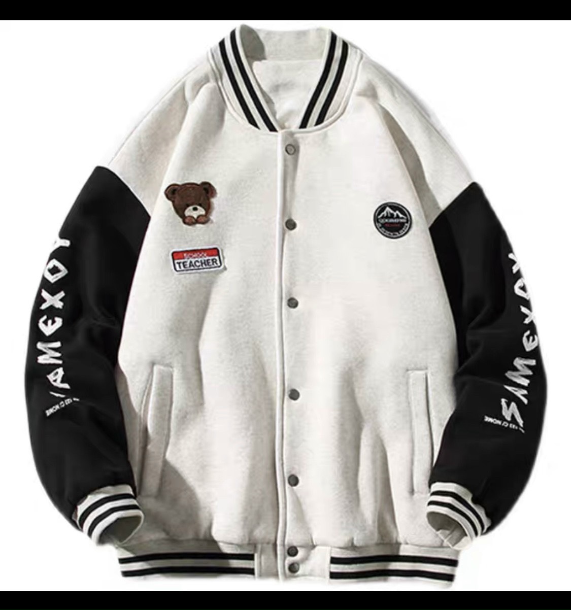 [FreeshipMAX] . Freeship] Áo khoác Nỉ  Nam Nữ Kiểu dáng Bomber Form Rộng 2 lớp in chữ Logo Mặt Gấu Cao cấp. tp