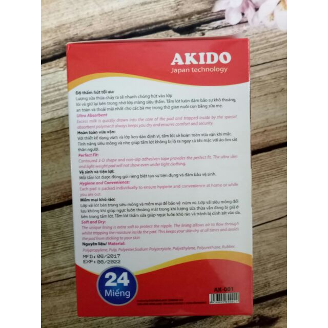 [HCM]Miếng lót thấm sữa Akido ( hộp 24 miếng)