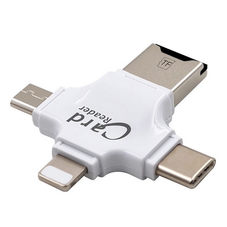 Đầu Đọc Thẻ Nhớ Micro USB Đa Năng cho Smart Phone. iPhone Multiple USB Card Reader, 4 in 1 Micro SD Card Reader with Type C USB Connector OTG HUB Adapter, Lightning connector, TF Flash Memory Card Readers For iPhone iOS, Android USB2.0, Windows