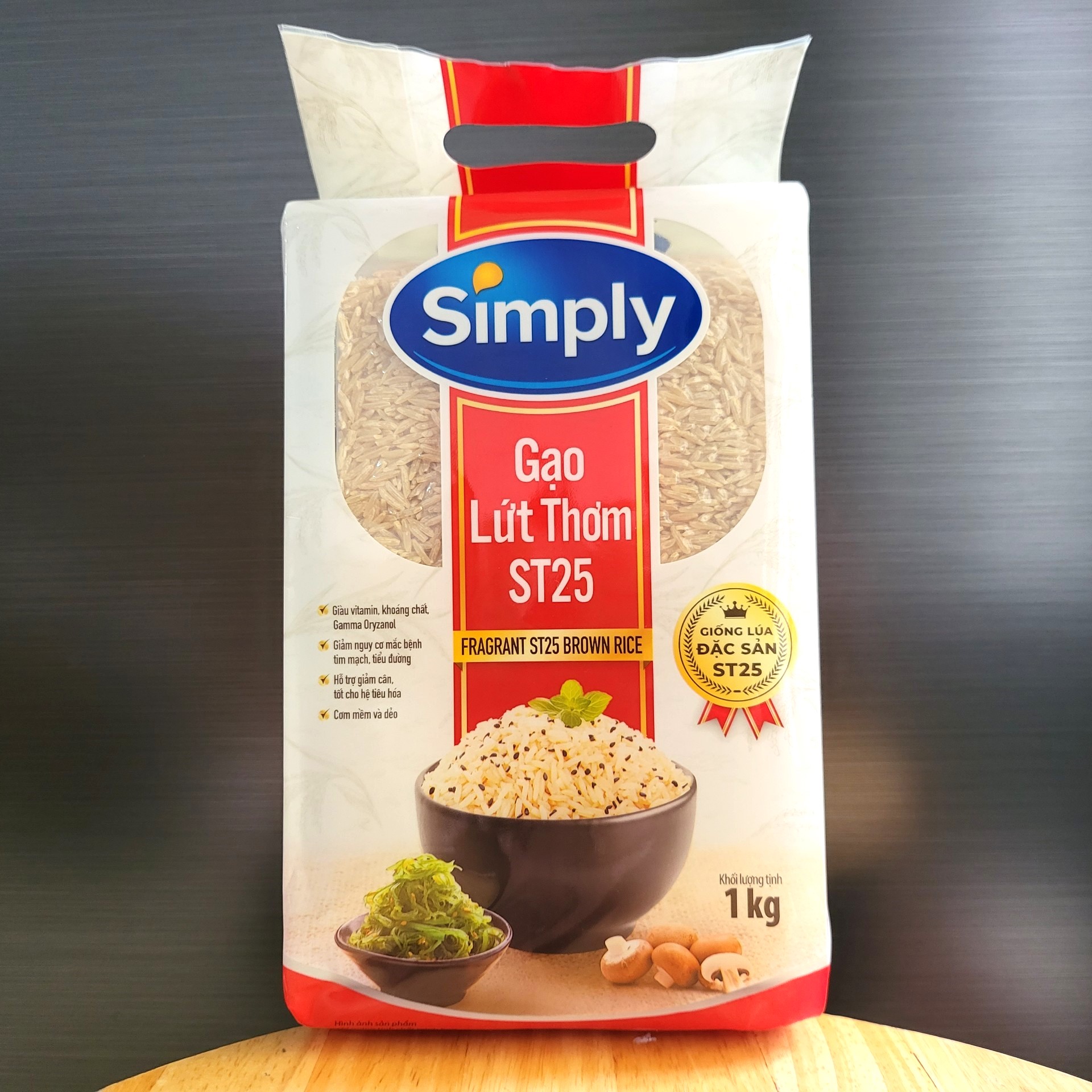 Simply - st25 túi 1 kg - gạo lứt thơm / fragrant st25 brown rice