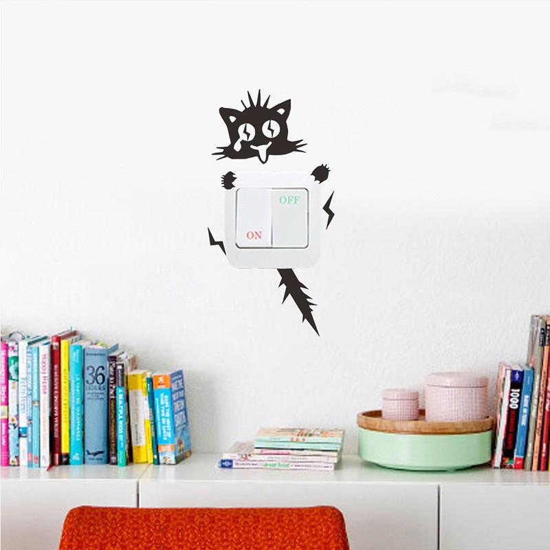 2 bộ decal dán tường - trang trí ổ điện hình mèo