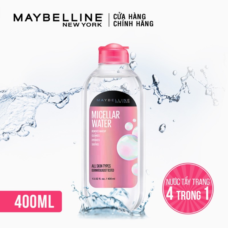 [MỚI] Nước tẩy trang chuyên dụng Maybelline New York 4-in-1 Micellar Water không cồn, làm sạch da và cân bằng độ pH cho da 400ml cao cấp