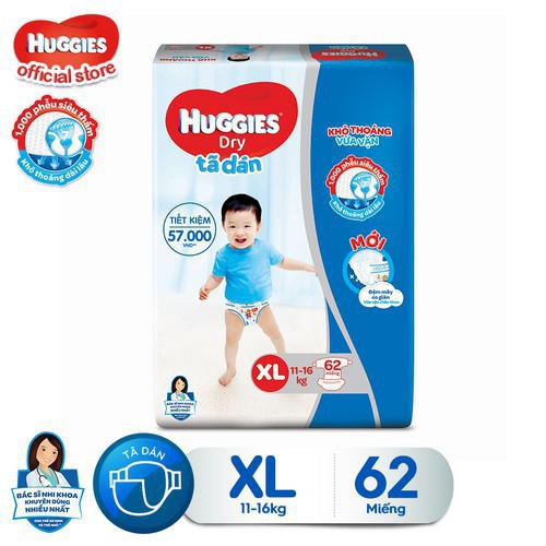 Tã dán Huggies Dry Super Jumbo M76/L68/XL62/XXL56
