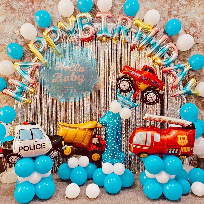 Set bóng trang trí chủ đề xe (Kèm Bơm + Keo) - Hello Baby