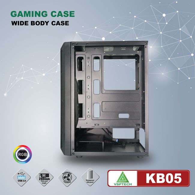 Thùng máy tính Case VSP CA KB05 1 mặt kính cường lực (Đen)