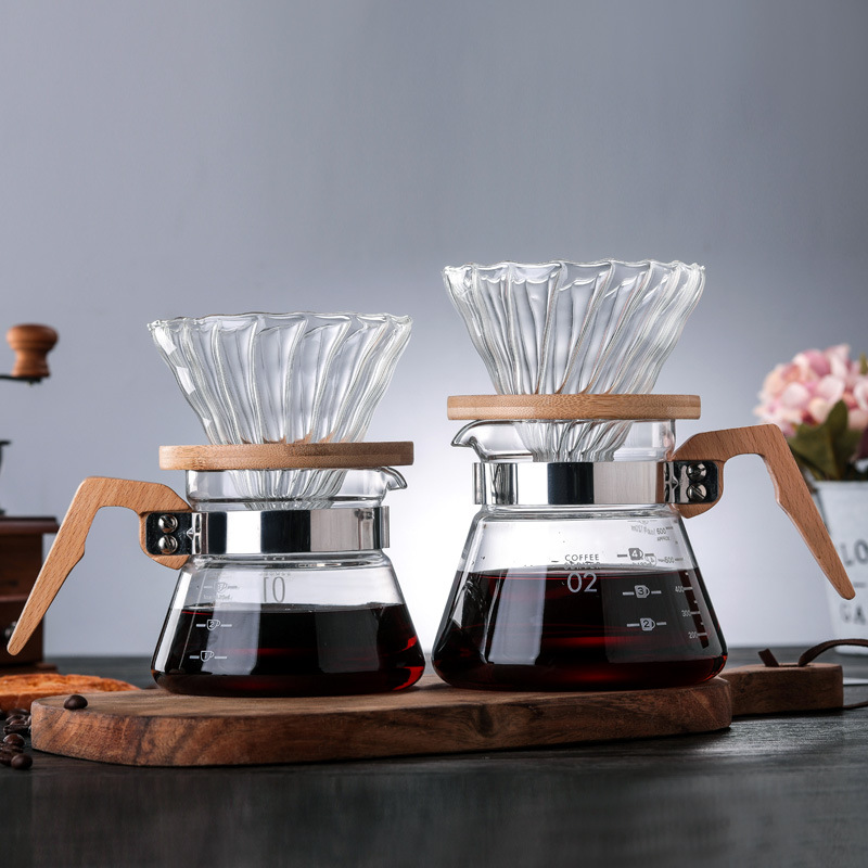 Wooden Coffee Dripper Reusable Filters V60 Glass for Hario Style Glass Coffee Filter Reusable Coffee Funnel