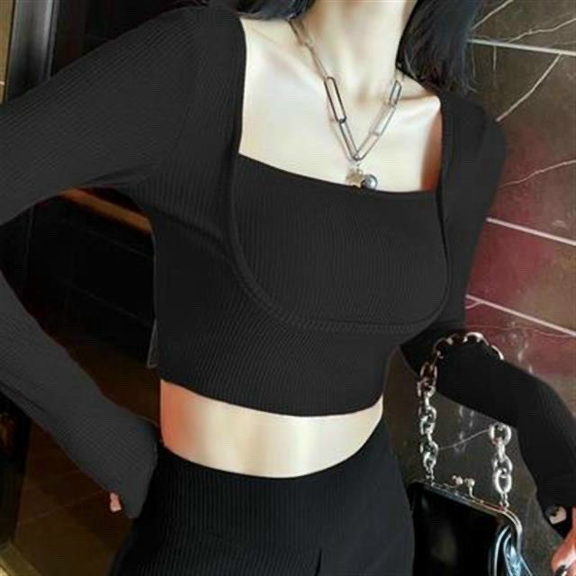 Áo Croptop Gân Bó TAy Dài Cổ vuông Siêu Chất TTVV0028