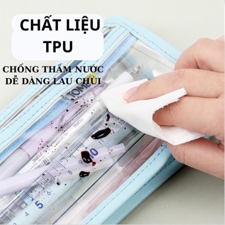 Hộp đựng bút trong suốt 2 ngăn - túi đựng bút học sinh cute - hộp bút cỡ lớn - PENDAY STORE