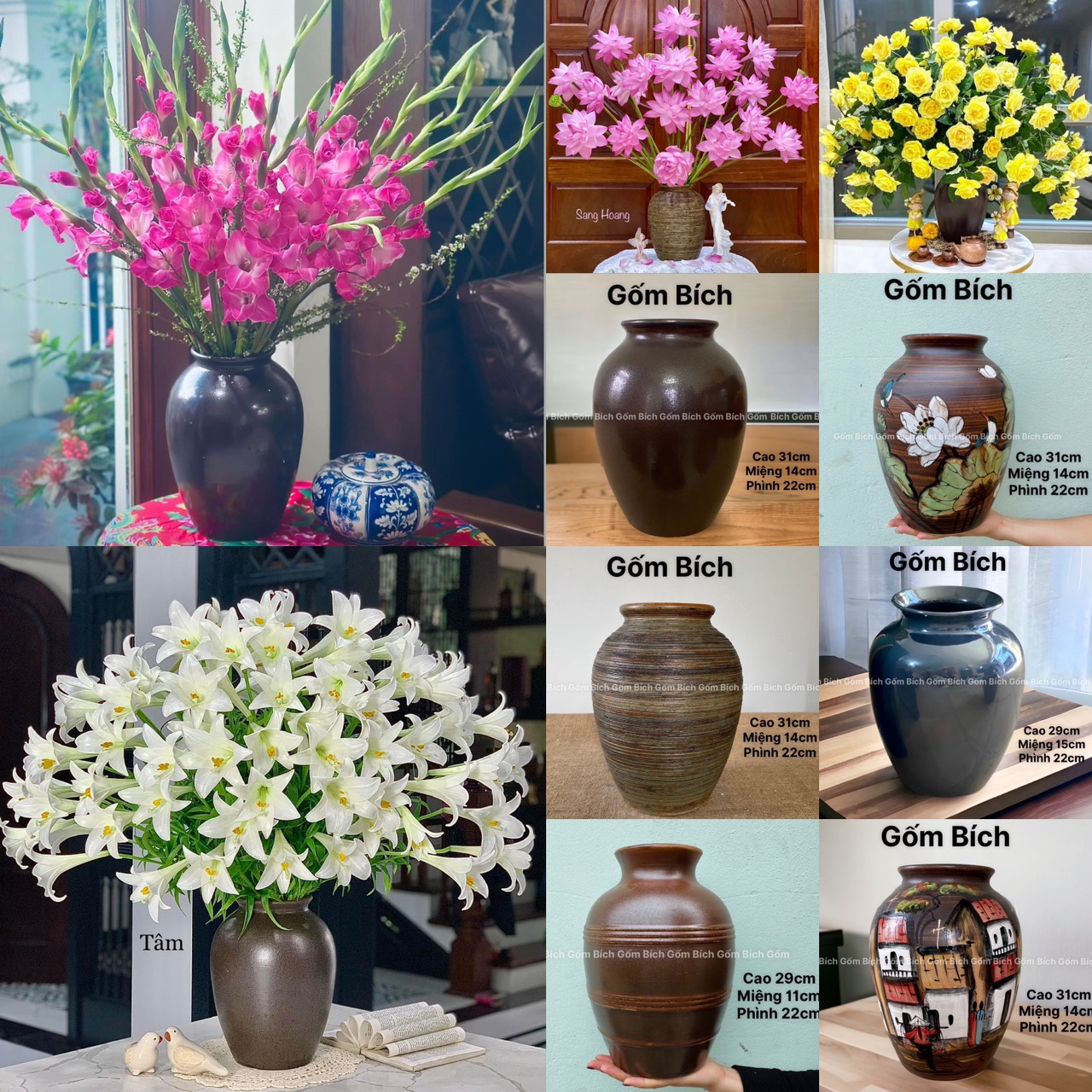 Bình Hoa Lọ Hoa Dáng Chum Men Mộc - Gốm Sứ Bát Tràng