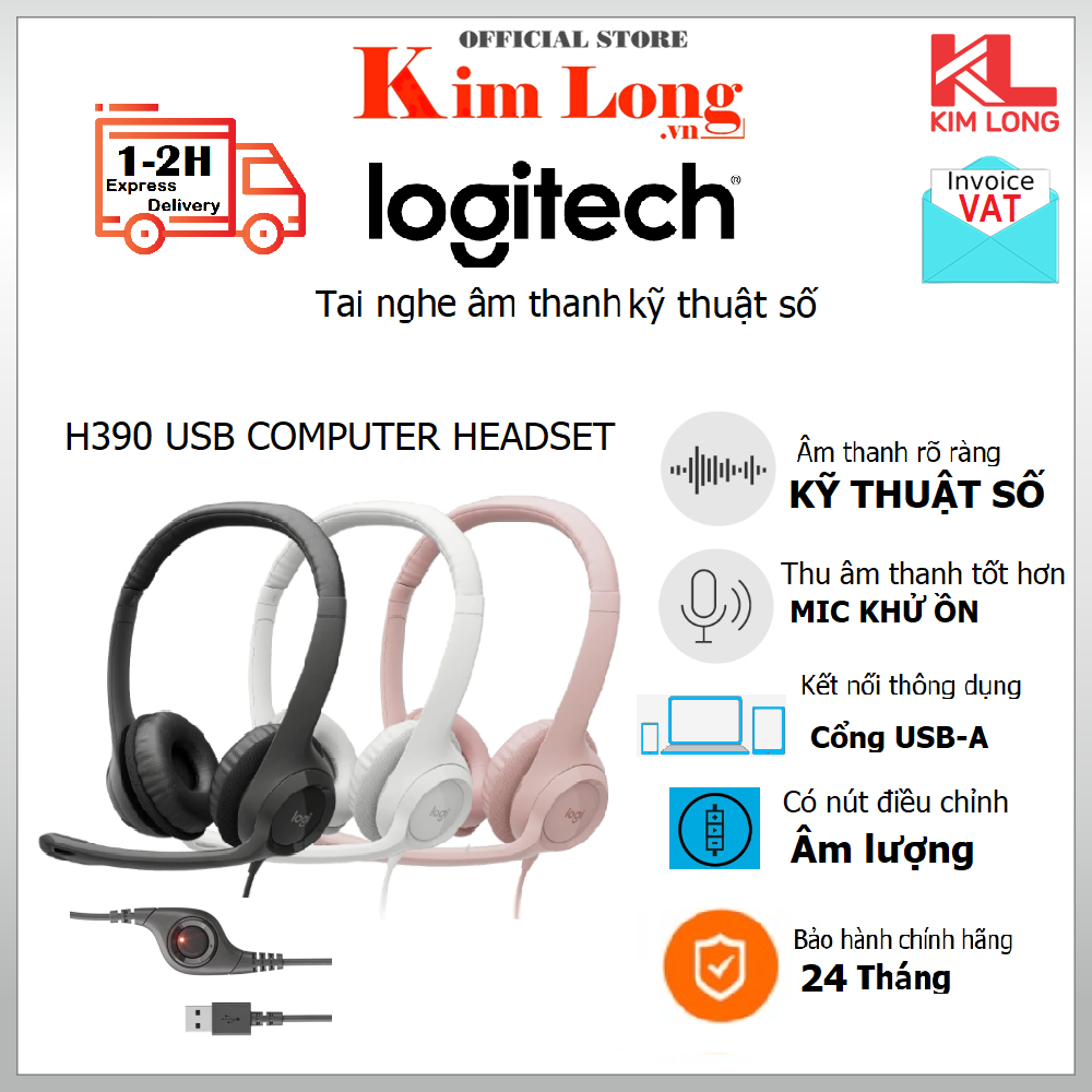 Logitech h390 digital sound headphones, noise canceling mic