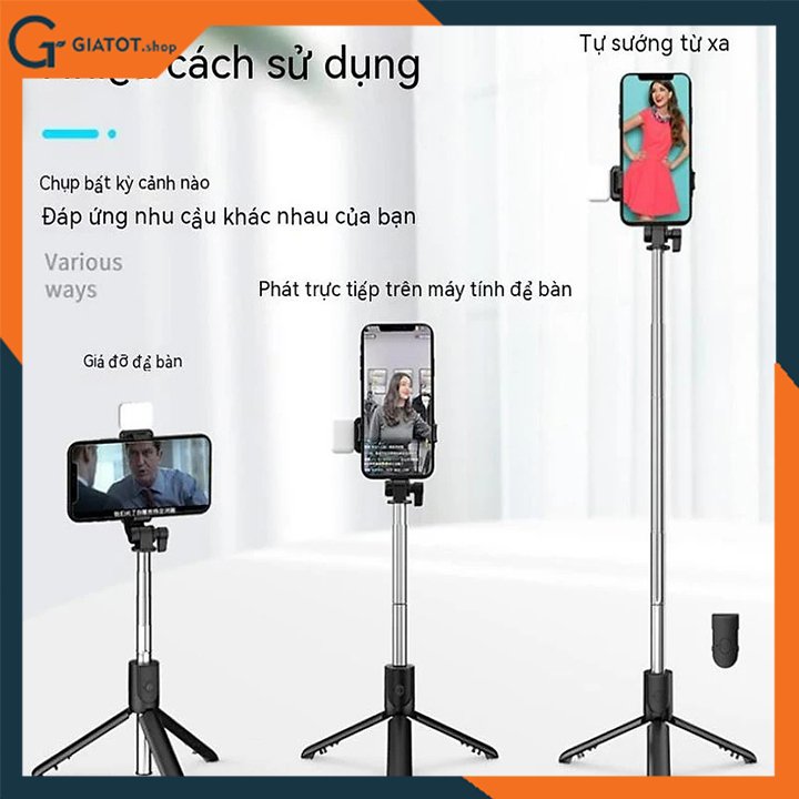 Gậy tự sướng 3 chân kiêm remote Bluetooth new