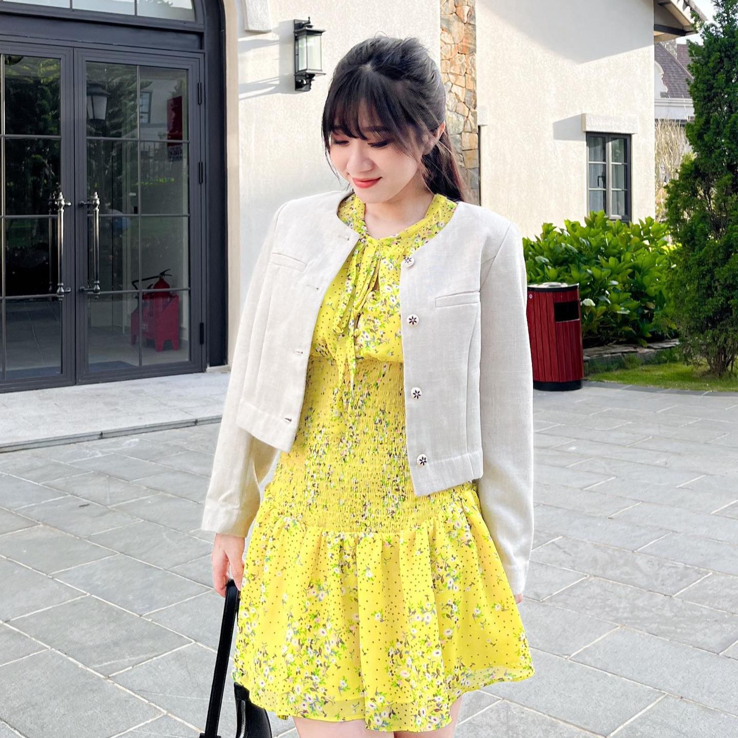 Đầm SANDRA - Đầm tay dài smocking eo cổ tròn