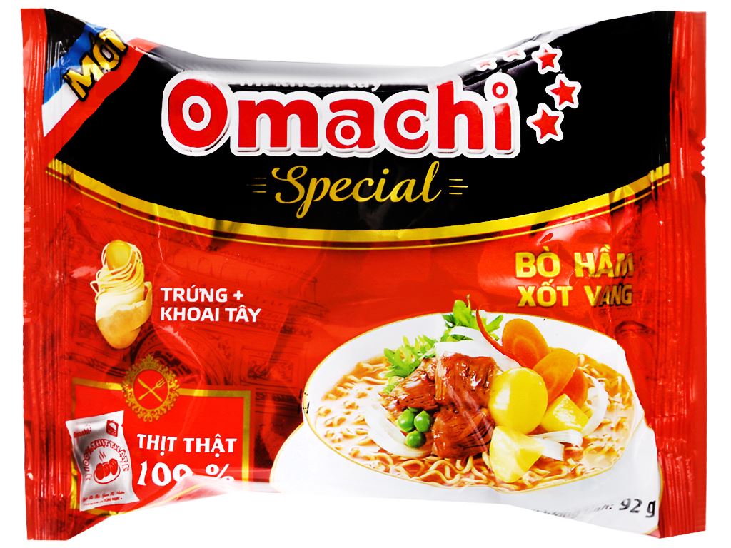 Thùng 30 gói mì khoai tây Omachi Special bò hầm xốt vang 92g / Combo 6 gói mì khoai tây Omachi Special bò hầm xốt vang 92g