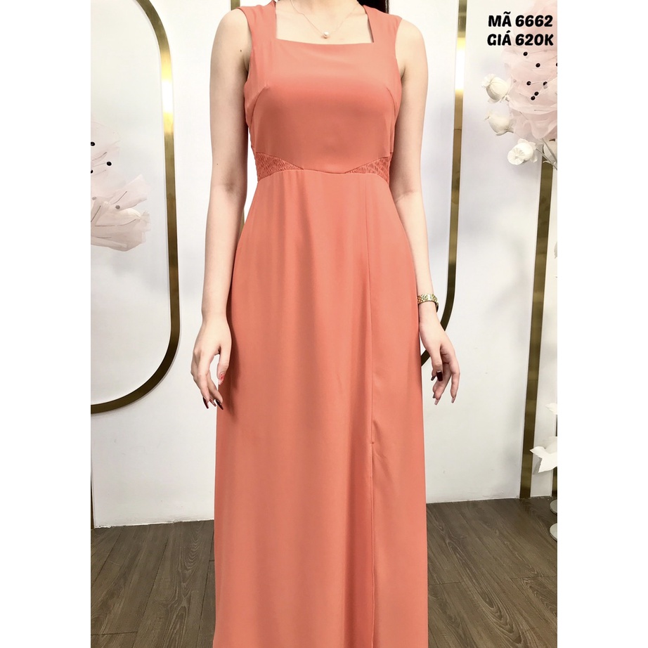 Đầm EMY EM6662 Maxi Cam Sát Nách Xẻ Tà