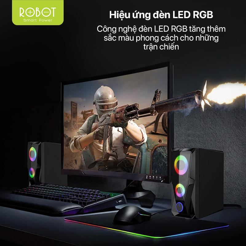 Loa máy tính Robot RS200 loa vi tính gaming công suất 6W hiệu ứng led âm thanh mạnh mẽ chất âm chi tiết điều khiển núm xoay kết nối máy tính laptop điện thoại máy mp3 - màu đen l hàng chính hãng